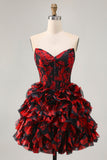 Off The Shoulder Beaded Nero Rosso A Line Ruffled Abiti Da Cocktail