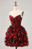 Off The Shoulder Beaded Nero Rosso A Line Ruffled Abiti Da Cocktail