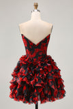 Off The Shoulder Beaded Nero Rosso A Line Ruffled Abiti Da Cocktail