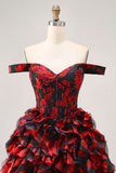 Off The Shoulder Beaded Nero Rosso A Line Ruffled Abiti Da Cocktail