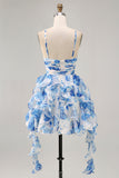 Bianco Fucsia Fiore Halter Tiered Stampato Abiti Da Cocktail