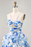 Bianco Fucsia Fiore Halter Tiered Stampato Abiti Da Cocktail