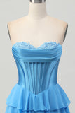 Giallo corsetto senza spalline A Line Tiered Abito da Cocktail