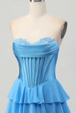 Giallo corsetto senza spalline A Line Tiered Abito da Cocktail
