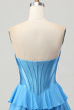 Giallo corsetto senza spalline A Line Tiered Abito da Cocktail