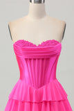 Giallo corsetto senza spalline A Line Tiered Abito da Cocktail