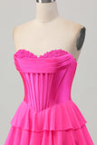 Giallo corsetto senza spalline A Line Tiered Abito da Cocktail