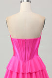 Giallo corsetto senza spalline A Line Tiered Abito da Cocktail
