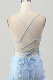 Blu Aderente Corsetto Paillettes Abito corto da Cocktail con fiori 3D