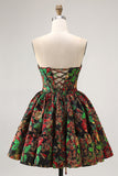 Off The Shoulder Dark Green Brocade Floral A Line Printed Abiti Da Cocktail