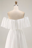 Bianco Off the Shoulder Ruffle Chiffon A Line Abito da sposa