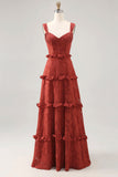 Floreale Terracotta arruffato una linea abito lungo da sposa ospite