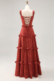Floreale Terracotta arruffato una linea abito lungo da sposa ospite