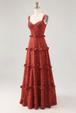 Floreale Terracotta arruffato una linea abito lungo da sposa ospite