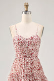 Blush Flower A Line Spaghetti Straps stampato Tiered Wedding Guest Dress