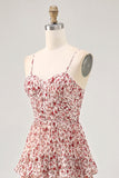 Blush Flower A Line Spaghetti Straps stampato Tiered Wedding Guest Dress