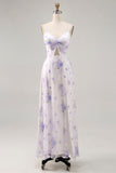 Fiore di lavanda Spaghetti Straps Cut Out Abito da sposa con fessura