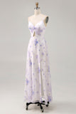 Fiore di lavanda Spaghetti Straps Cut Out Abito da sposa con fessura