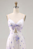Fiore di lavanda Spaghetti Straps Cut Out Abito da sposa con fessura
