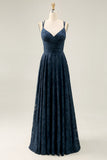 Floreale A Line Navy Stampato Abito da sposa lungo da sposa