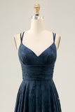 Floreale A Line Navy Stampato Abito da sposa lungo da sposa