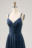 Floreale A Line Navy Stampato Abito da sposa lungo da sposa
