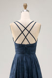 Floreale A Line Navy Stampato Abito da sposa lungo da sposa
