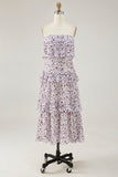 Off The Shoulder Fiore Viola Stampato A Line Abito Da Sposa Ospite
