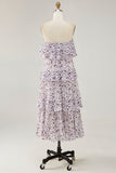 Off The Shoulder Fiore Viola Stampato A Line Abito Da Sposa Ospite