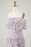 Off The Shoulder Fiore Viola Stampato A Line Abito Da Sposa Ospite