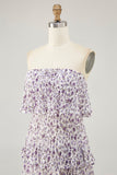 Off The Shoulder Fiore Viola Stampato A Line Abito Da Sposa Ospite