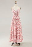 Blush fiore pieghettato una linea di spaghetti cinghie abito da sposa ospite