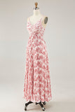Blush fiore pieghettato una linea di spaghetti cinghie abito da sposa ospite