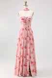 Senza spalline Blue Flower A-Line stampato abito da sposa ospite con fessura