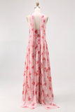 Senza spalline Blue Flower A-Line stampato abito da sposa ospite con fessura