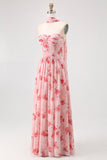 Senza spalline Blue Flower A-Line stampato abito da sposa ospite con fessura
