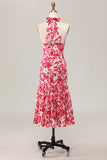 sirena capestro stampato fiore rosso midi abito da sposa ospite