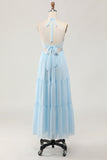 Sky Blue Halter A Line Abito da sposa lungo da sposa