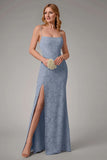 Dusty Blue guaina Spaghetti Straps Abito da damigella d'onore con fessura
