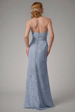Dusty Blue guaina Spaghetti Straps Abito da damigella d'onore con fessura