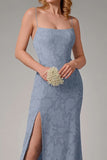 Dusty Blue guaina Spaghetti Straps Abito da damigella d'onore con fessura