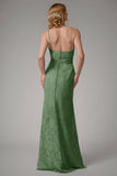 Dusty Blue guaina Spaghetti Straps Abito da damigella d'onore con fessura