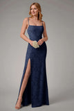 Dusty Blue guaina Spaghetti Straps Abito da damigella d'onore con fessura
