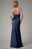 Dusty Blue guaina Spaghetti Straps Abito da damigella d'onore con fessura