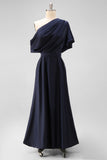 Nero A Line Satin Madre Dell'abito Da Sposa Con Tasche