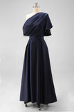 Nero A Line Satin Madre Dell'abito Da Sposa Con Tasche