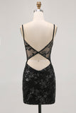 Vestito da cocktail con corsetto trasparente senza schienale verde scuro con paillettes