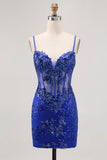 Vestito da cocktail con corsetto trasparente senza schienale verde scuro con paillettes