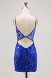 Vestito da cocktail con corsetto trasparente senza schienale verde scuro con paillettes