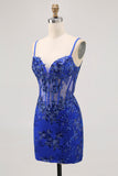 Vestito da cocktail con corsetto trasparente senza schienale verde scuro con paillettes